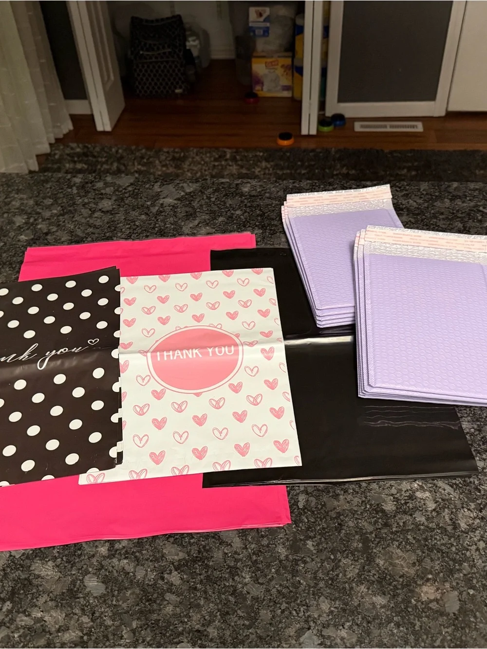 Bundle of 35 PolyMailers Assorted Sizes & Colors Hearts Dots Pink Black Purple